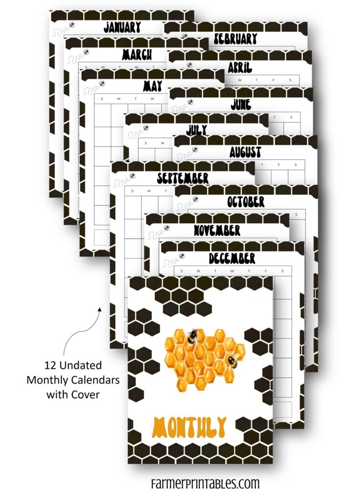 Beekeeping Log Book 12 Undated Monthly Calendars-min